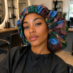 Bonnet pour cheveux tissu africain bleu